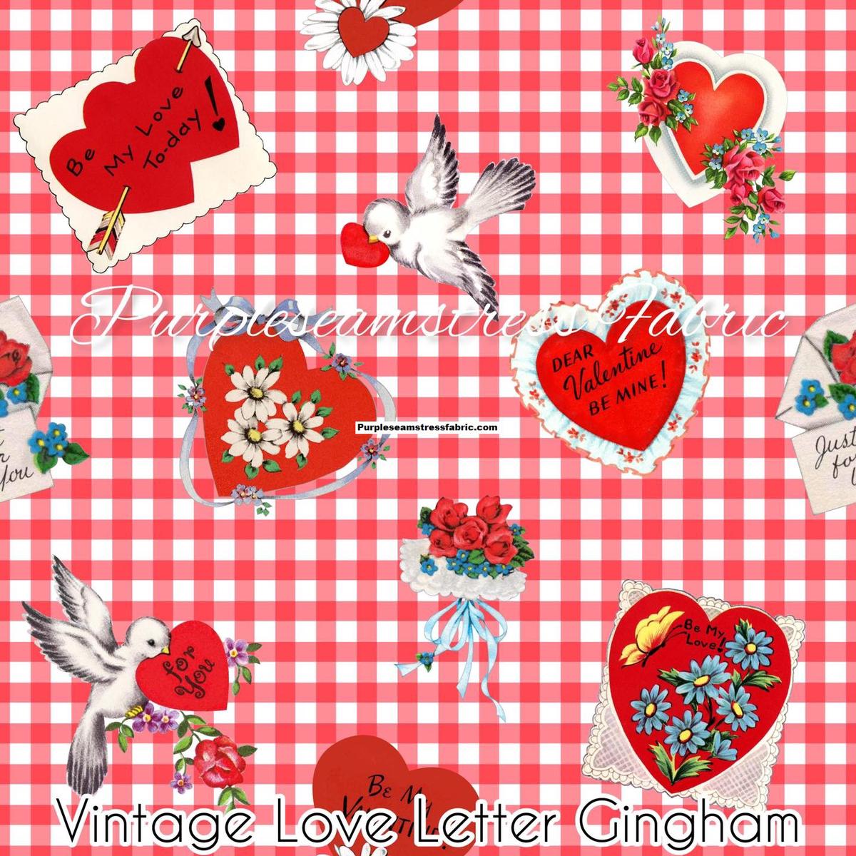 Vintage Love Letter Gingham  Fabric