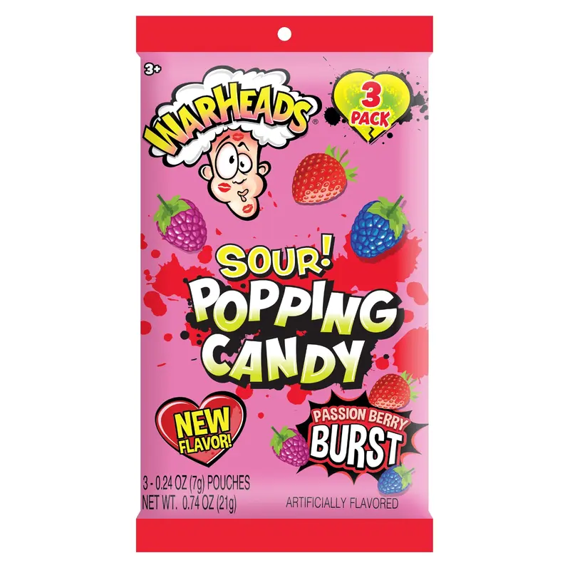 Warheads Valentine's Sour Popping Candy 3 Pack 0.74 oz. Bag