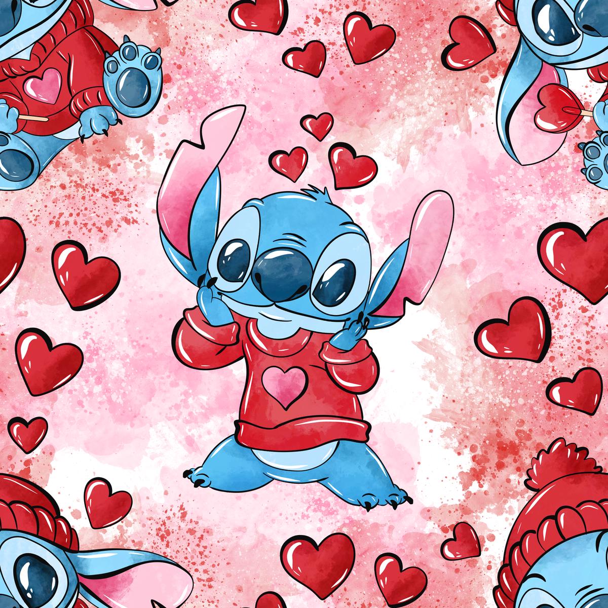 Watercolor Blue Alien Hearts  Fabric