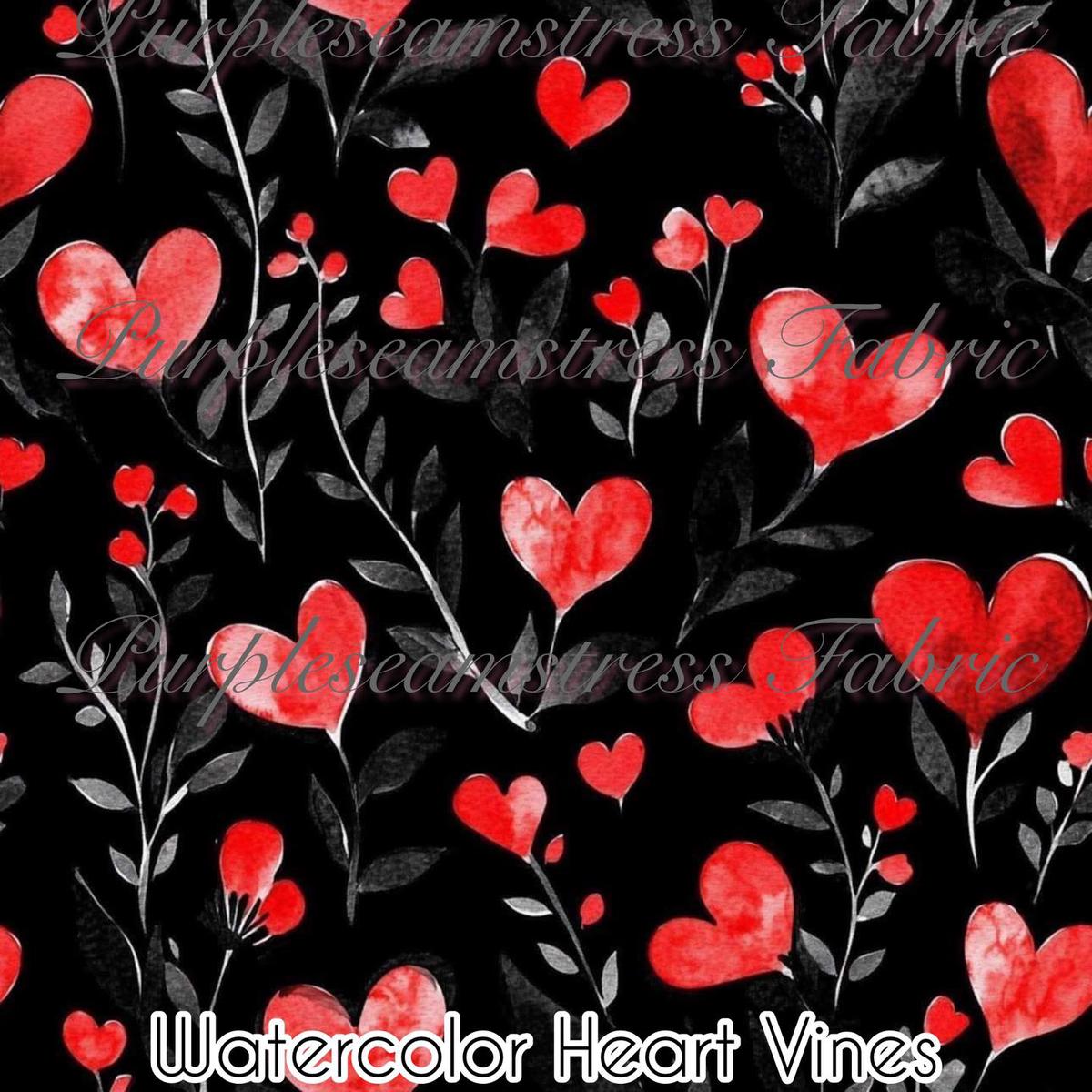 Watercolor Heart Vines  Fabric