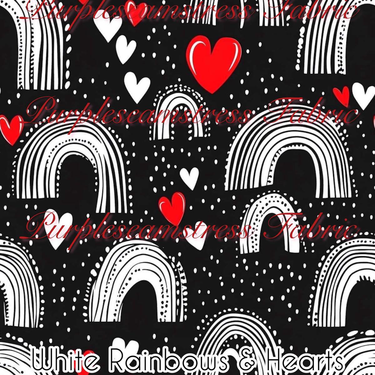White Rainbows & Hearts  Fabric