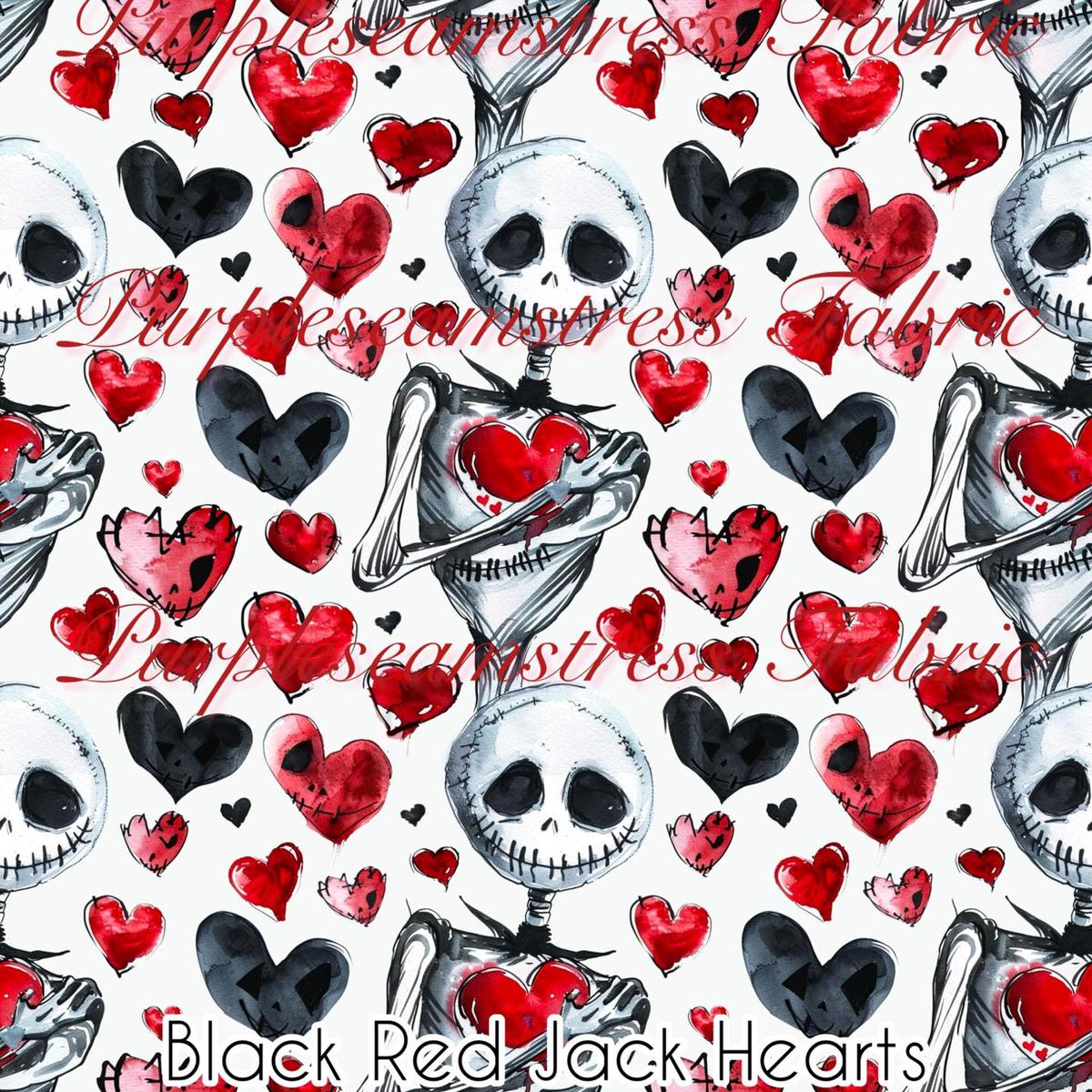Black Red Jack Hearts  Fabric