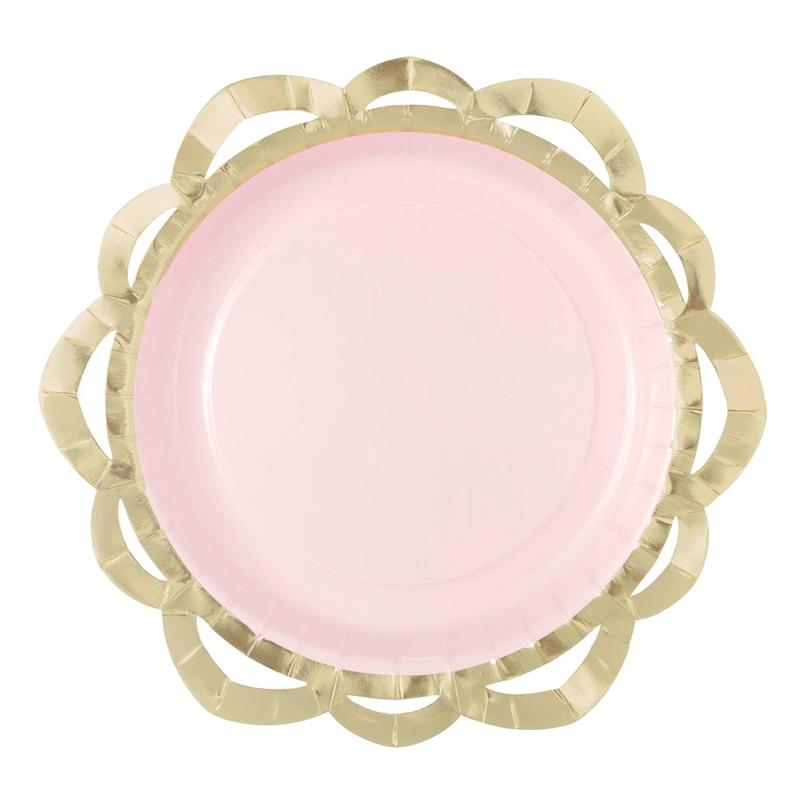 Elegant Valentine Large Pink Flower Shaped Lunch Paper Plates, 9 Inches, 8 Count