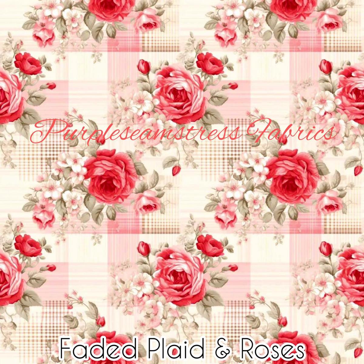 Faded Plaid & Roses  Fabric