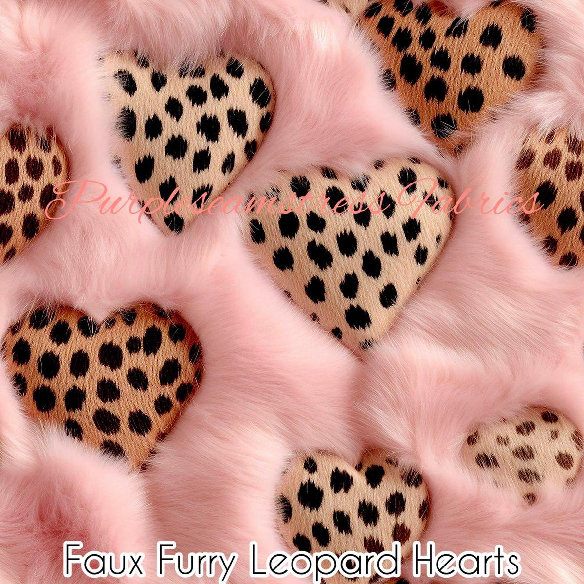 Faux Furry Leopard Hearts  Fabric