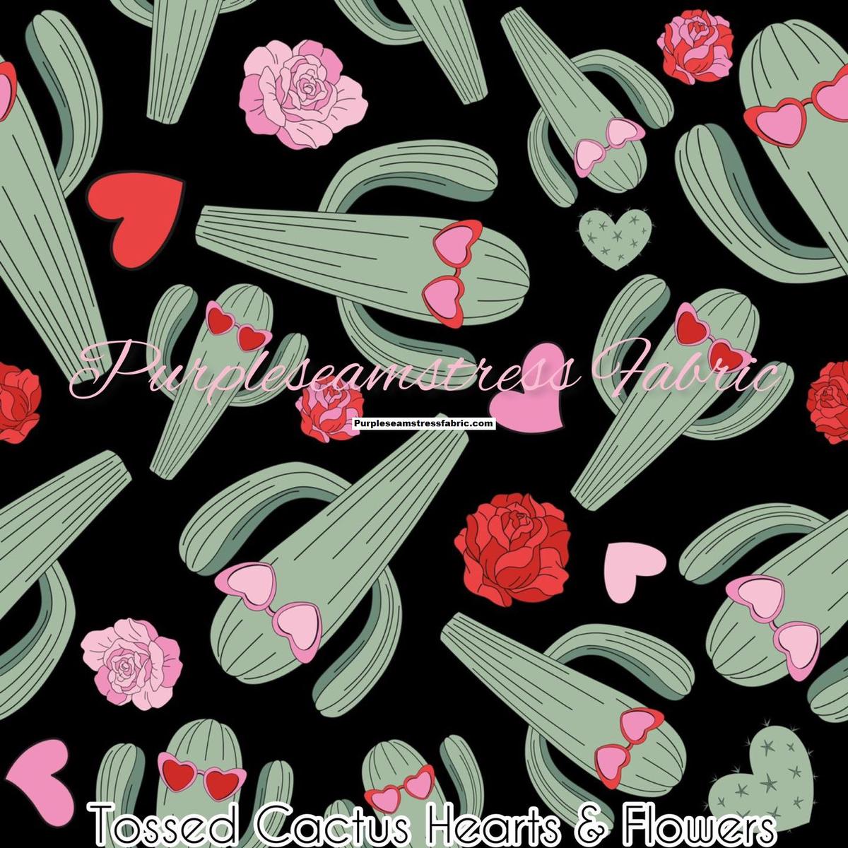 Tossed Cactus Hearts & Flowers  Fabric
