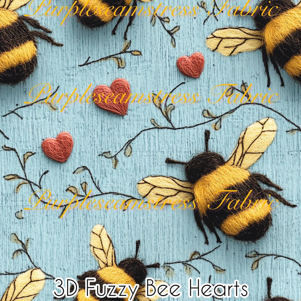 3D Fuzzy Bee Hearts  Fabric