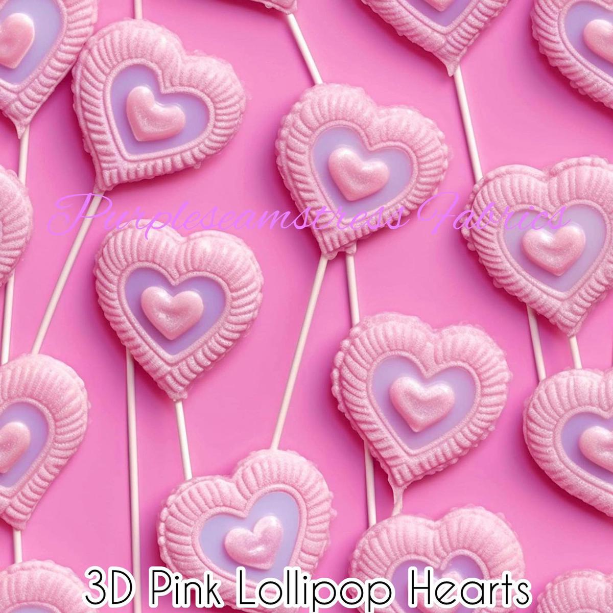 3D Pink Lollipop Hearts  Fabric
