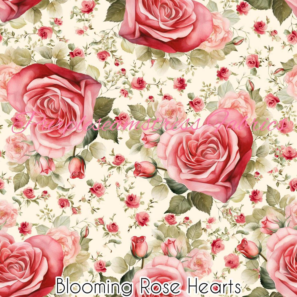Blooming Rose Hearts  Fabric