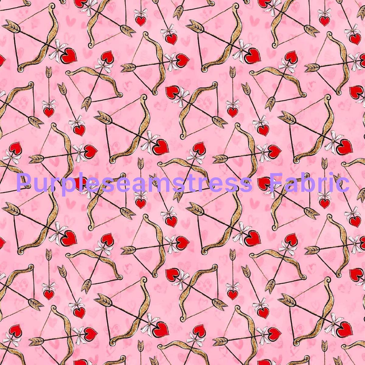 Bows  Heart Arrows on Pink  Fabri...