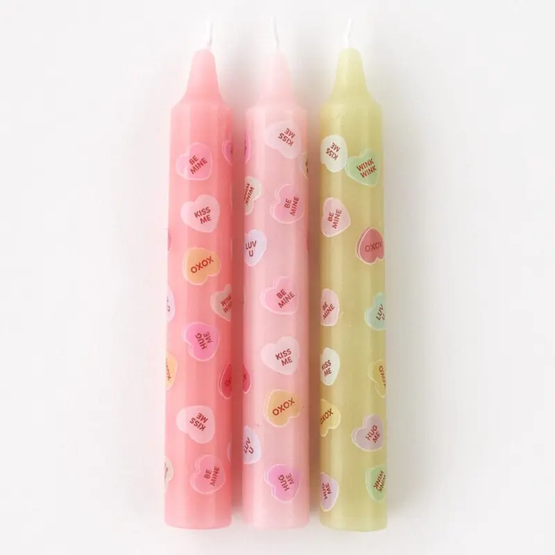 Conversation Heart Taper Candles - 3 Style Options