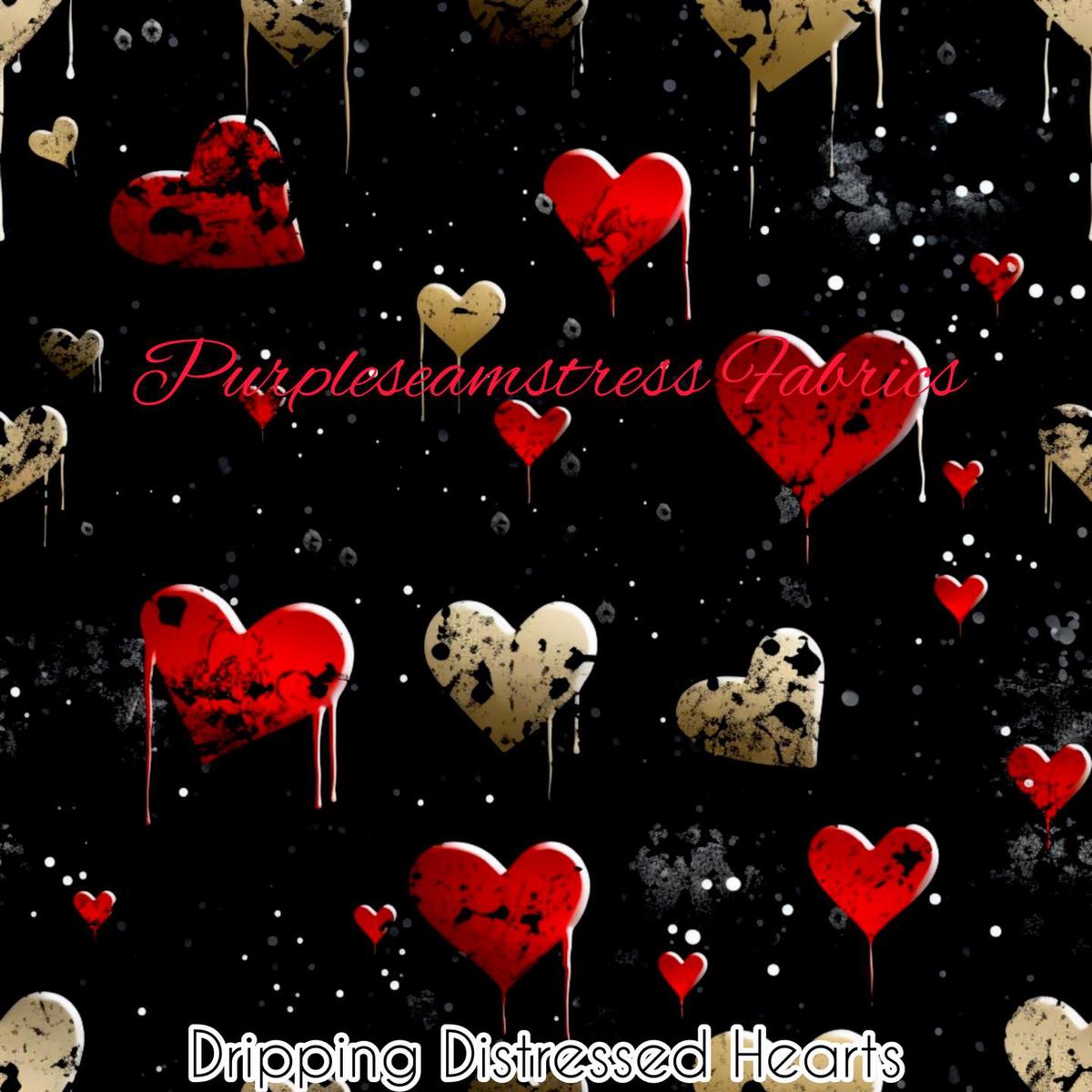 Dripping Distressed Hearts  Fabric