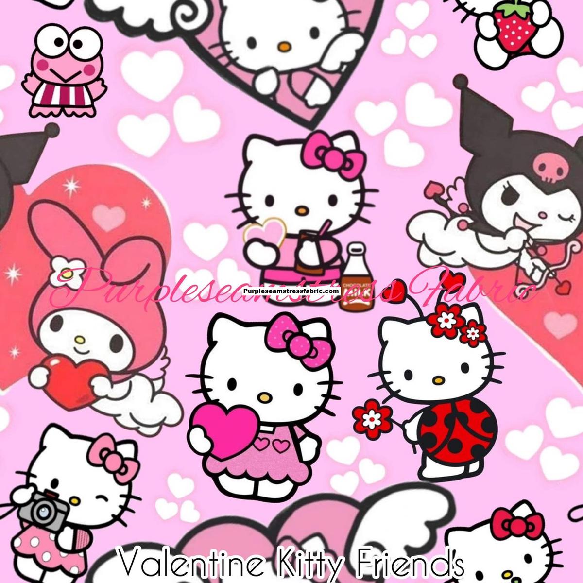 Valentine Kitty Friends  Fabric