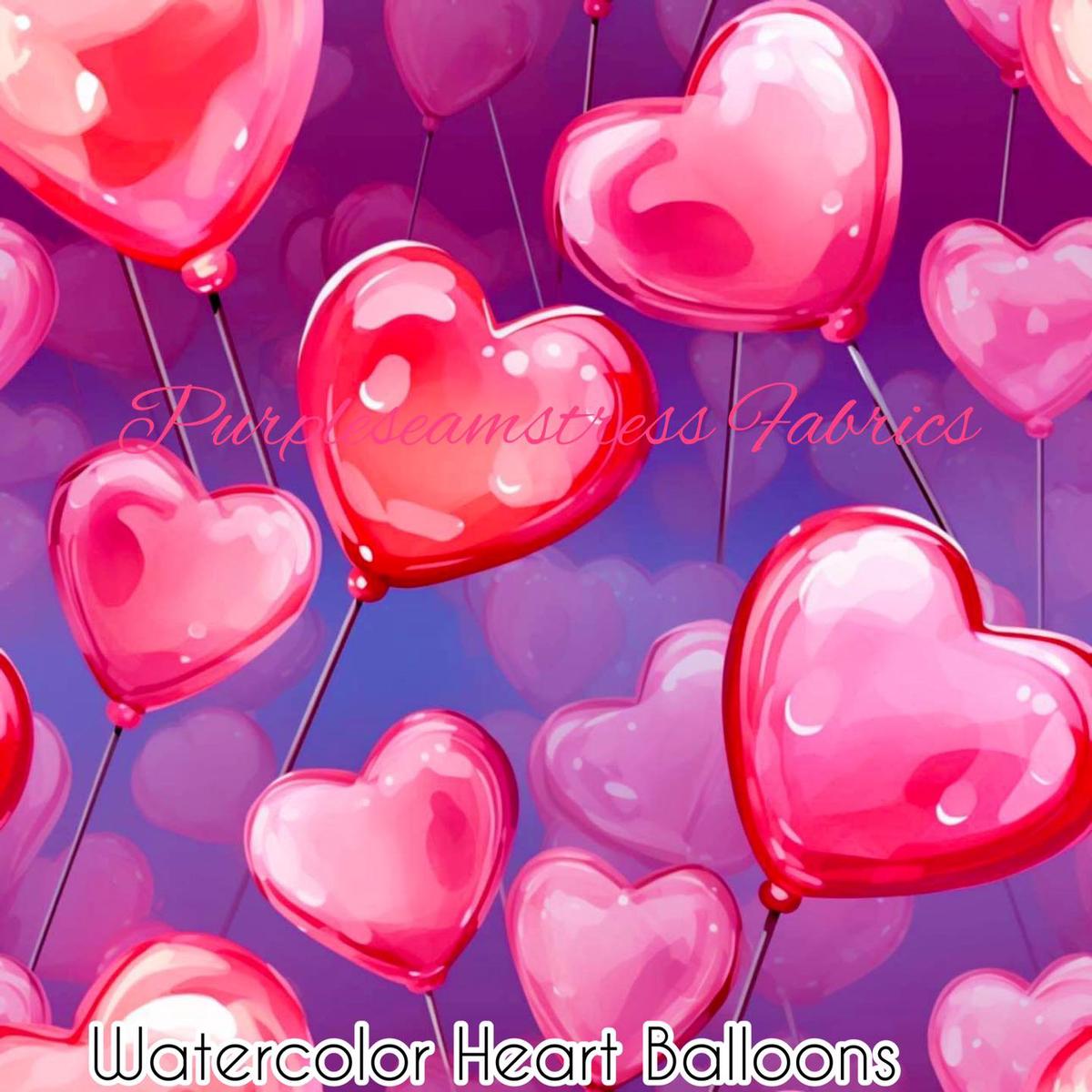 Watercolor Heart Balloons  Fabric