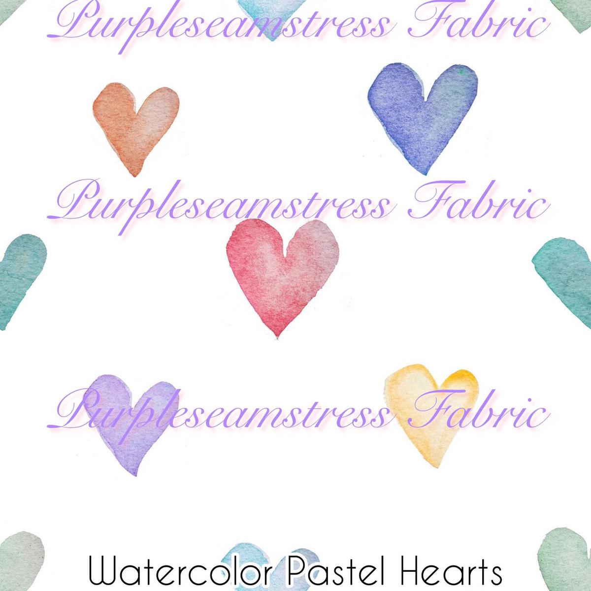Watercolor Pastel Hearts  Fabric
