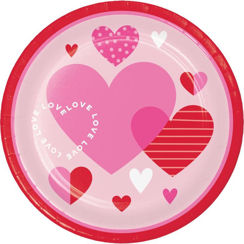 96/Case Bulk Valentine's Textures Paper 8.75" Dinner Plate