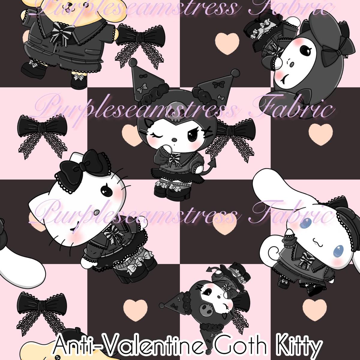 Anti Valentines Goth Kitty  Fabri...