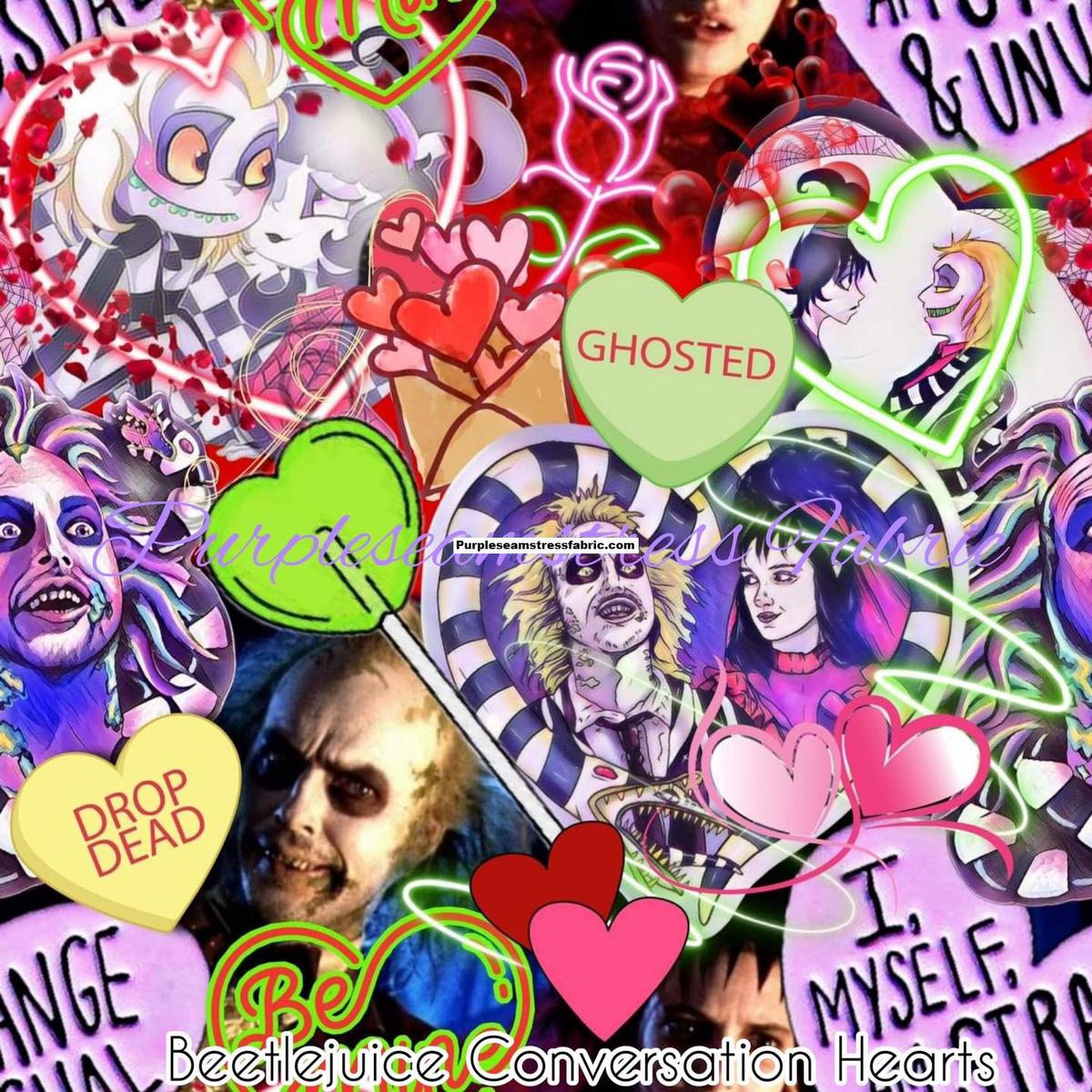 Beetlejuice Conversation Hearts  Fabric