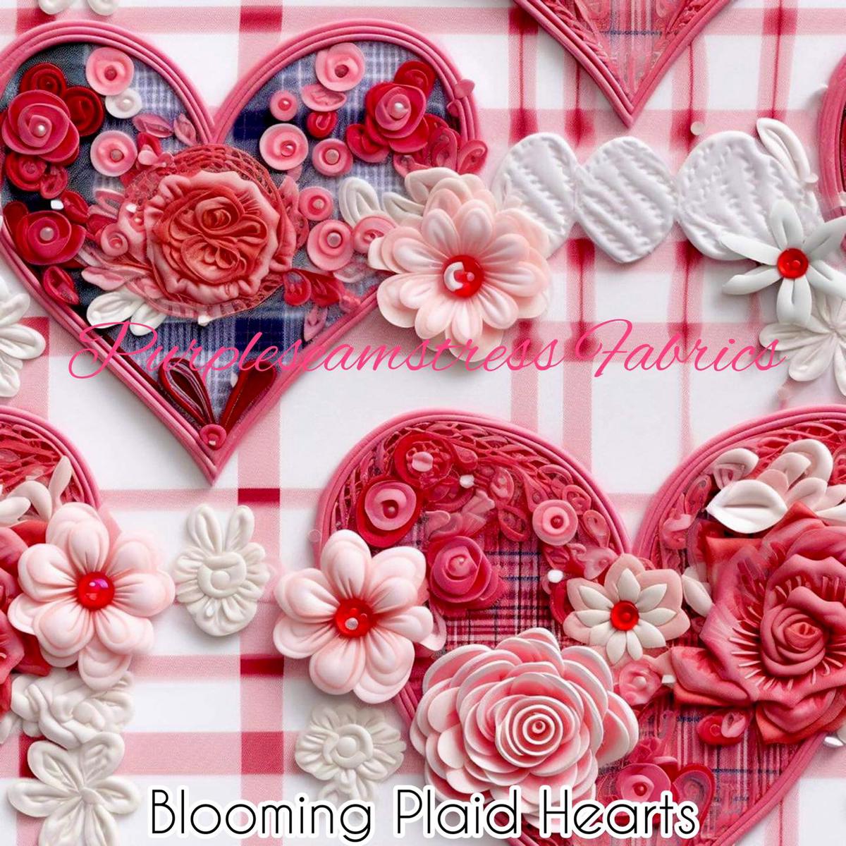 Blooming Plaid Hearts  Fabric