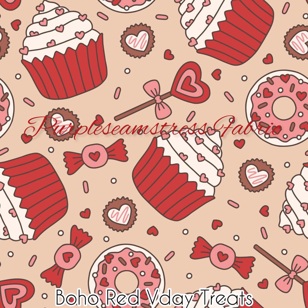Boho Red Vday Treats  Fabric
