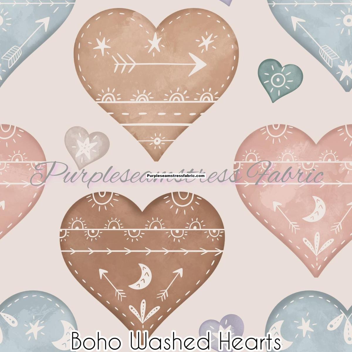 Boho Washed Hearts  Fabric