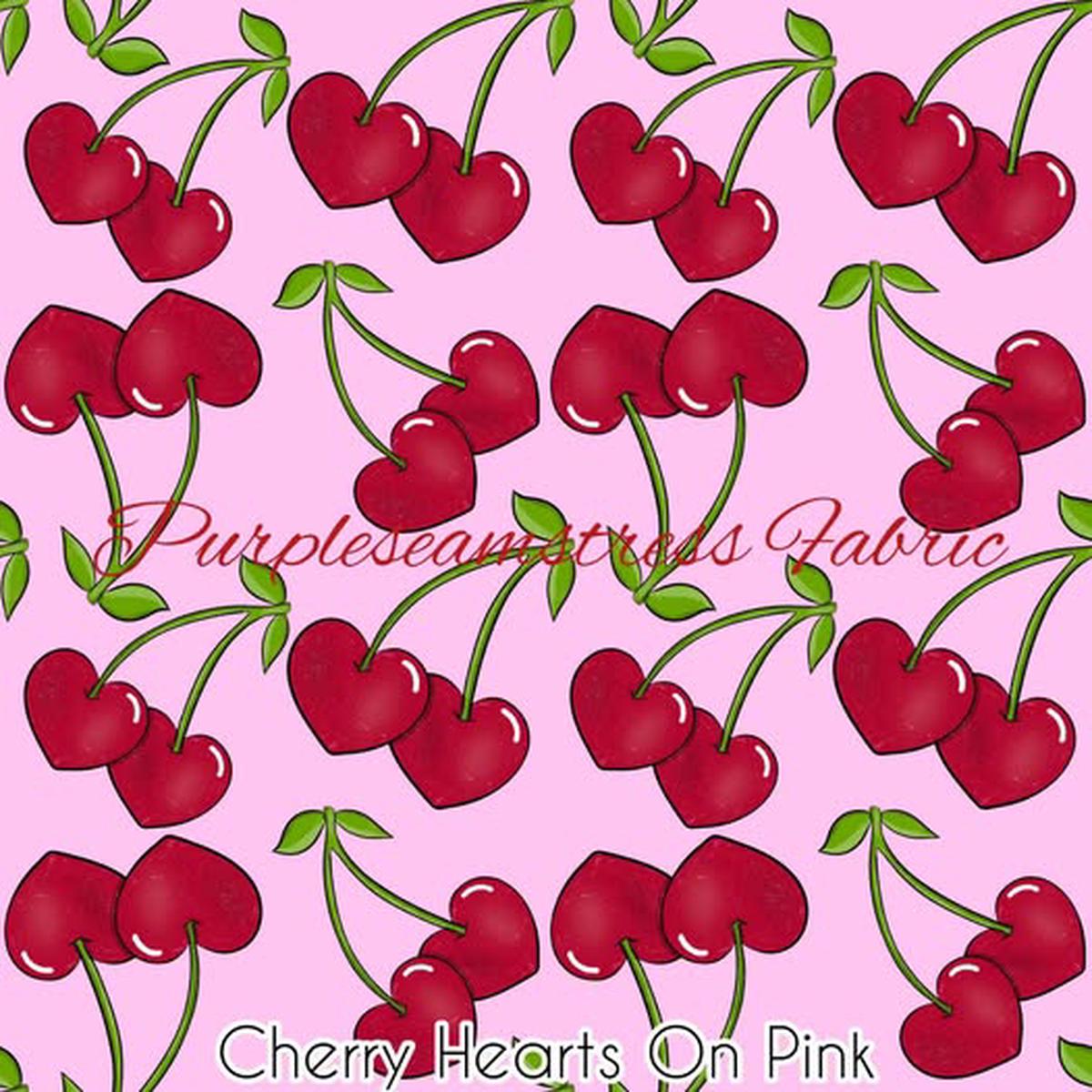 Cherry Hearts on Pink  Fabric