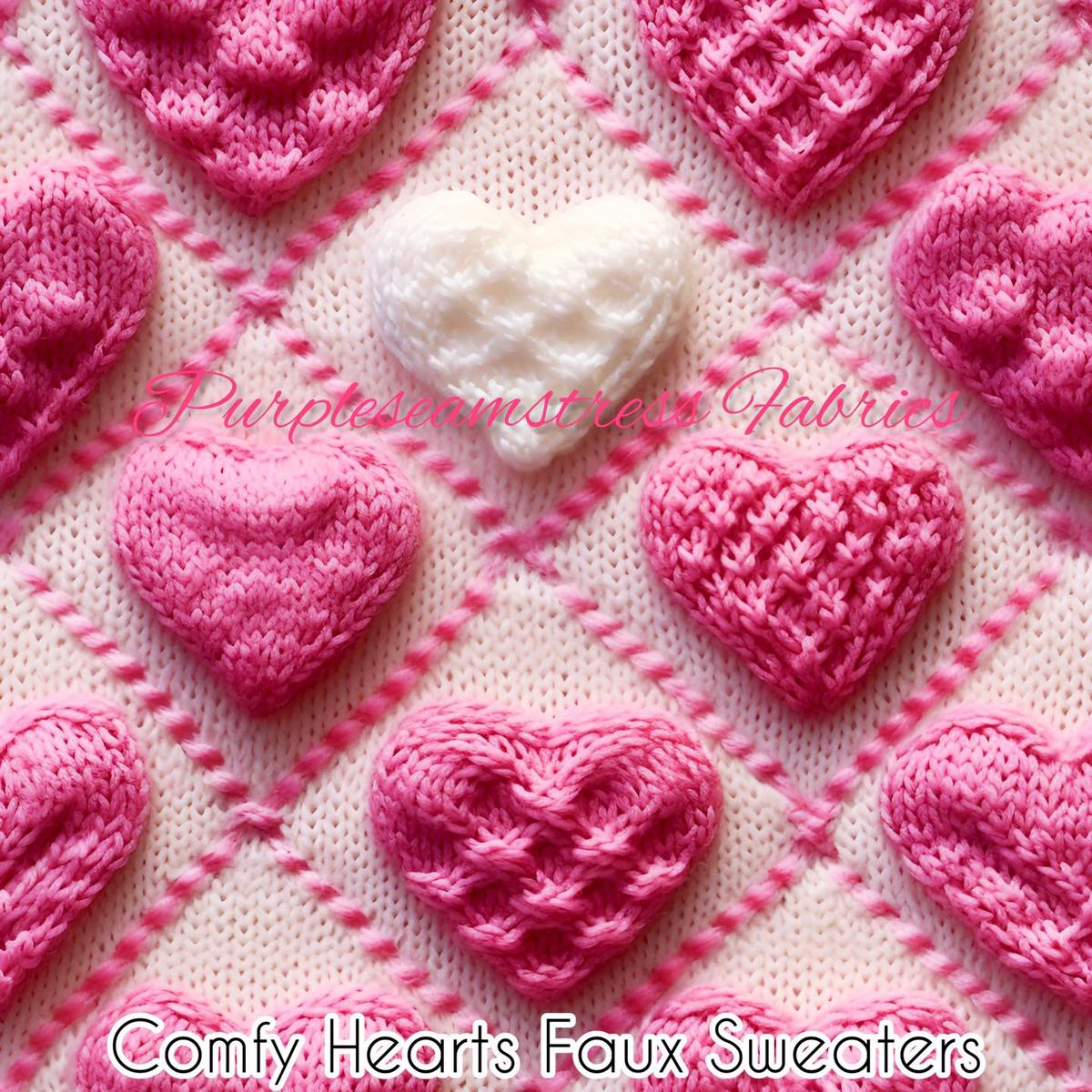 Comfy Hearts Faux Sweater  Fabric