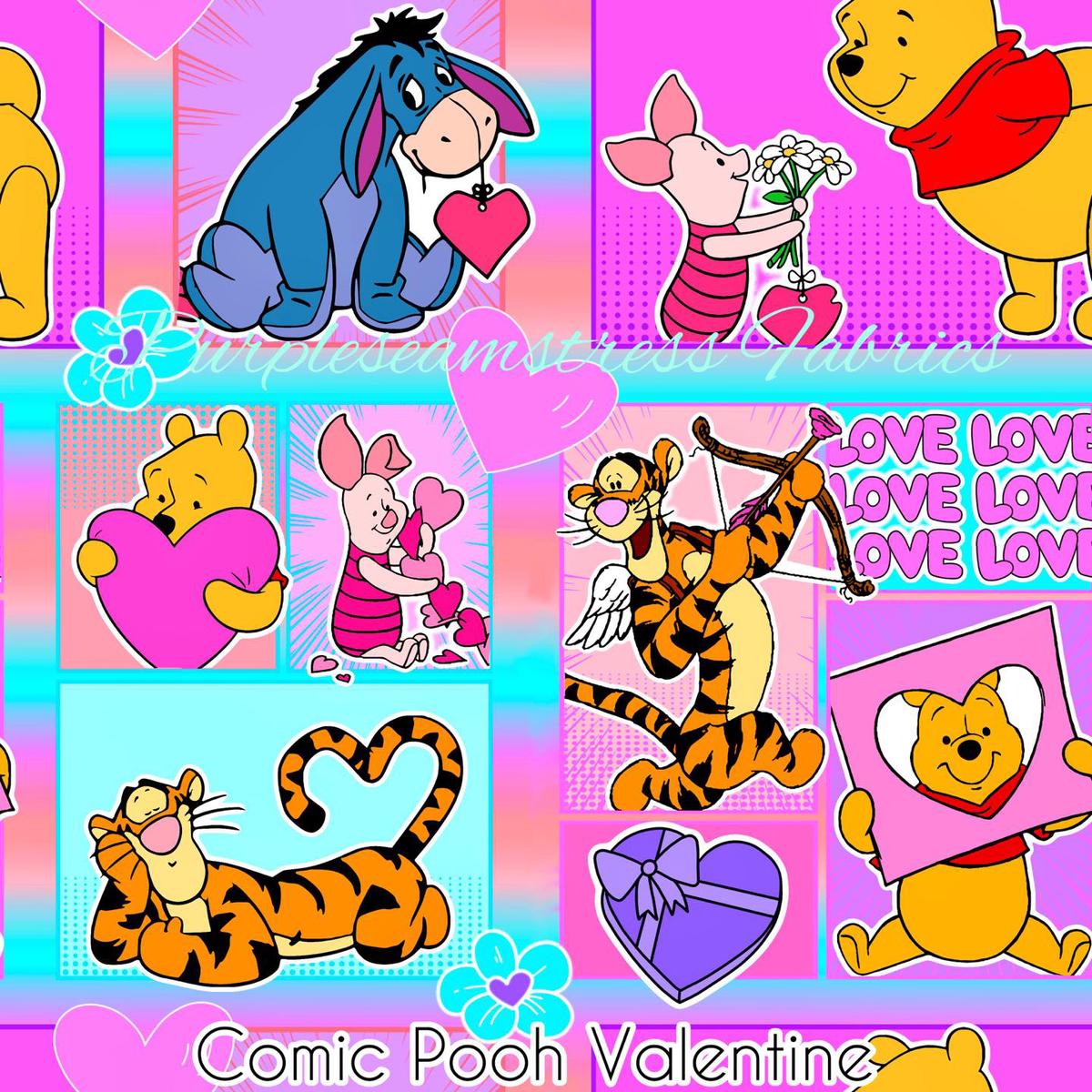 Comic Pooh Valentine  Fabric