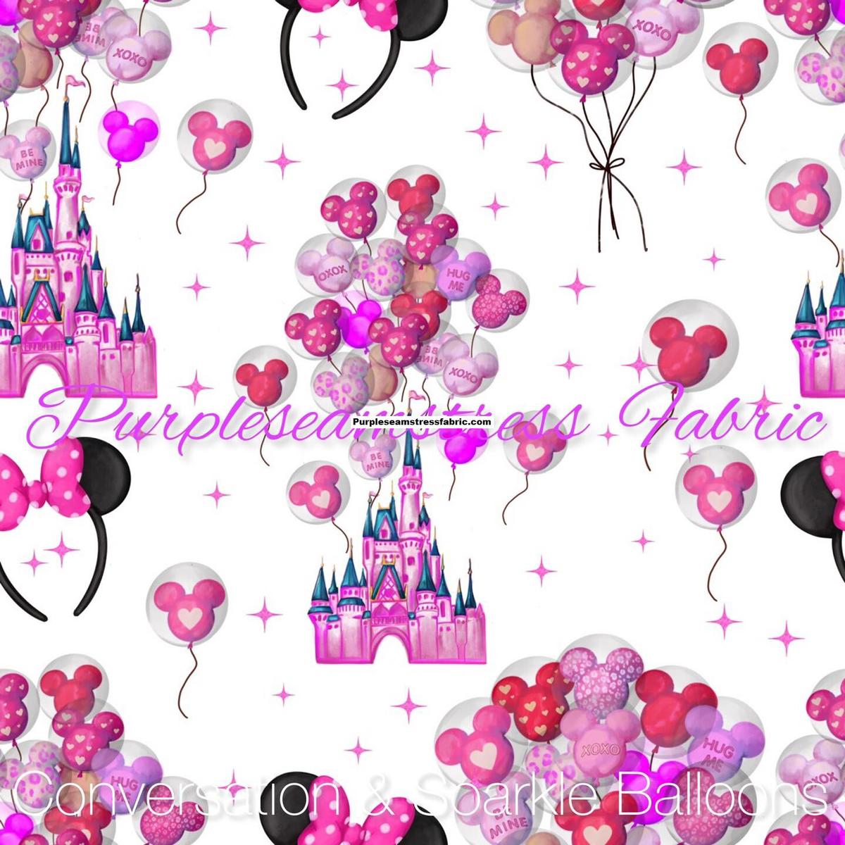 Conversation Mouse & confetti Balloons on white Valentines  Fabric