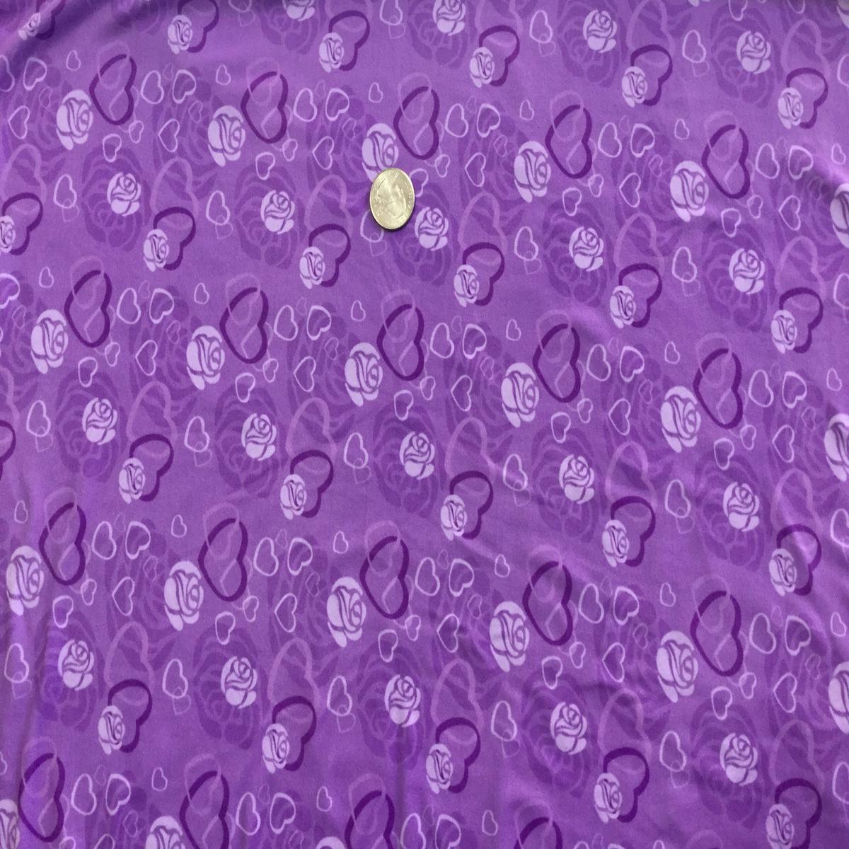 Valentines Day Hearts N Roses on Lilac Double Brushed Poly Spandex  Fabric