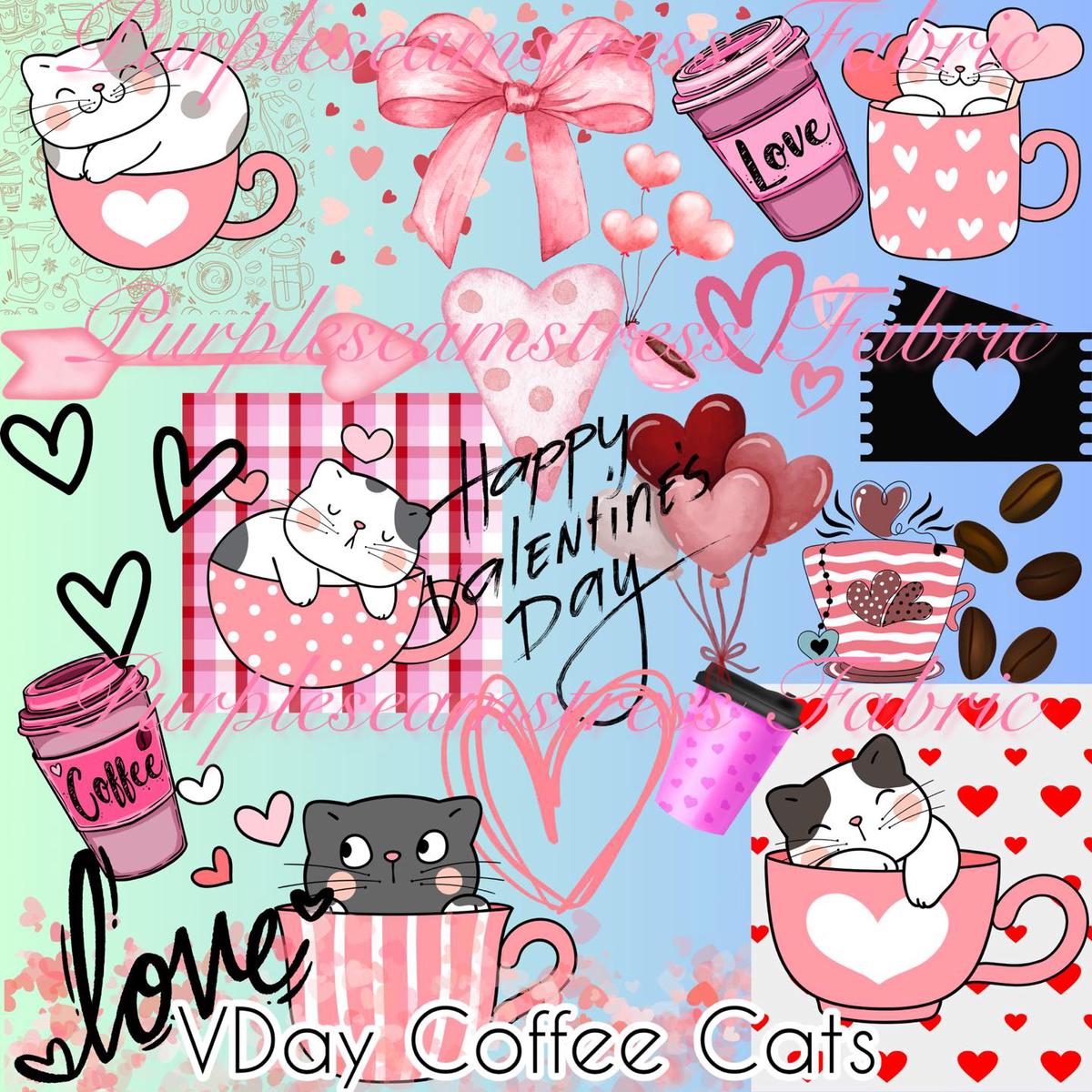 Vday Coffee Cats  Fabric