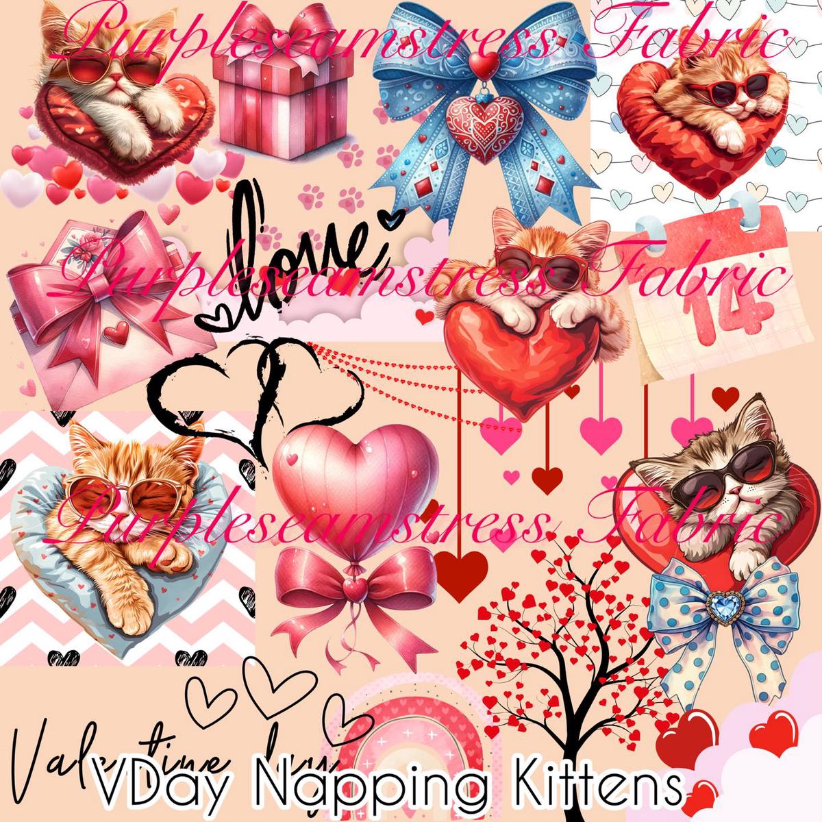 Vday Napping Kittens  Fabric