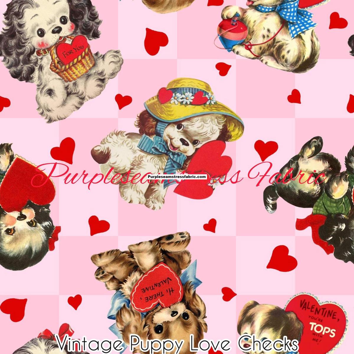 Vintage Puppy Love Checks  Fabric
