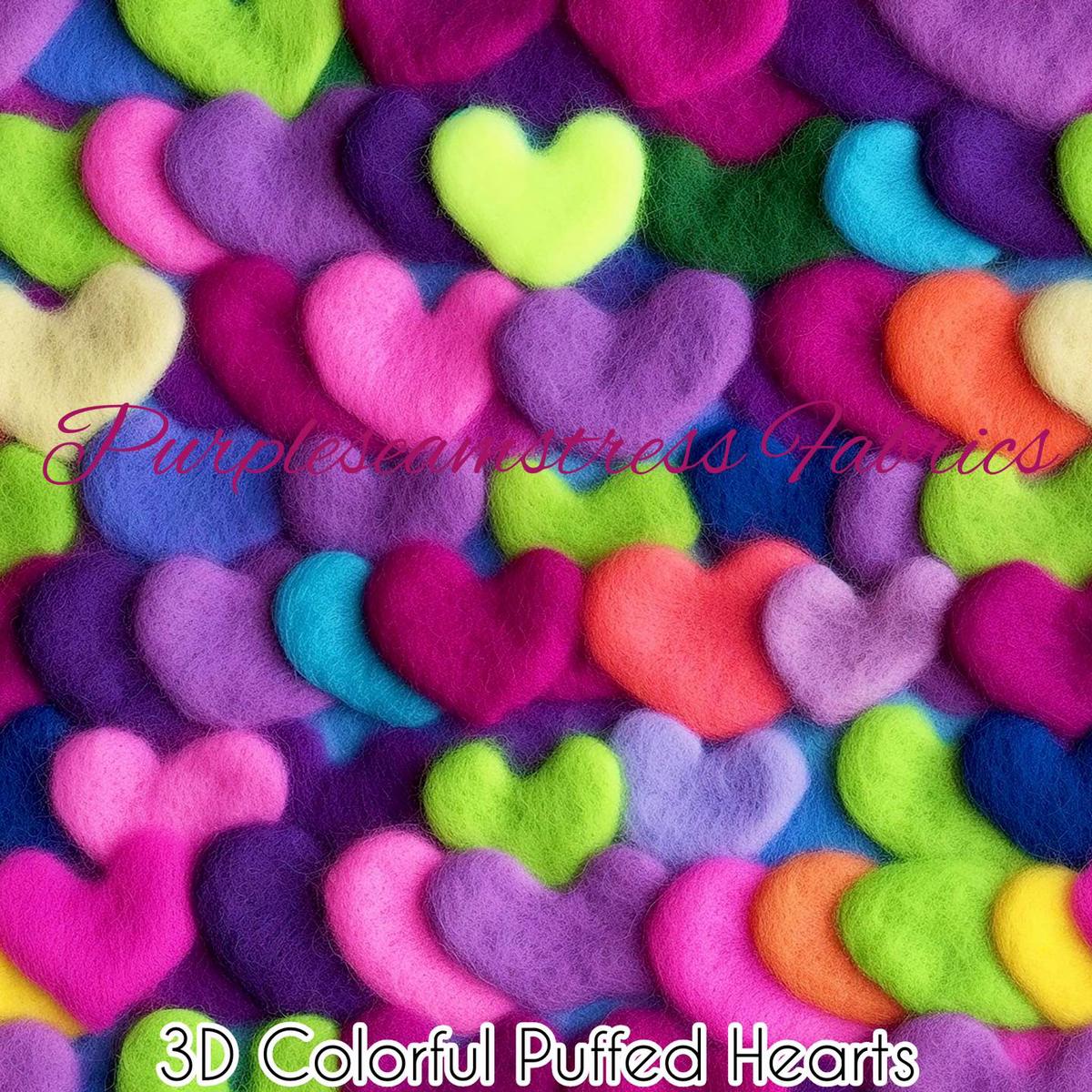 3D Colorful Puffed Hearts  Fabric
