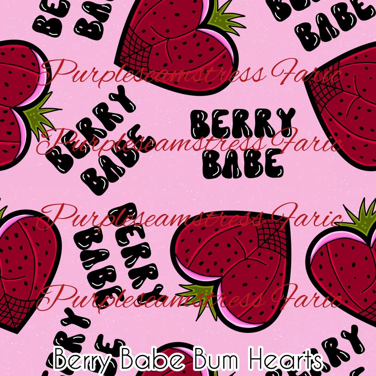 Berry Babe Bum Hearts  Fabric