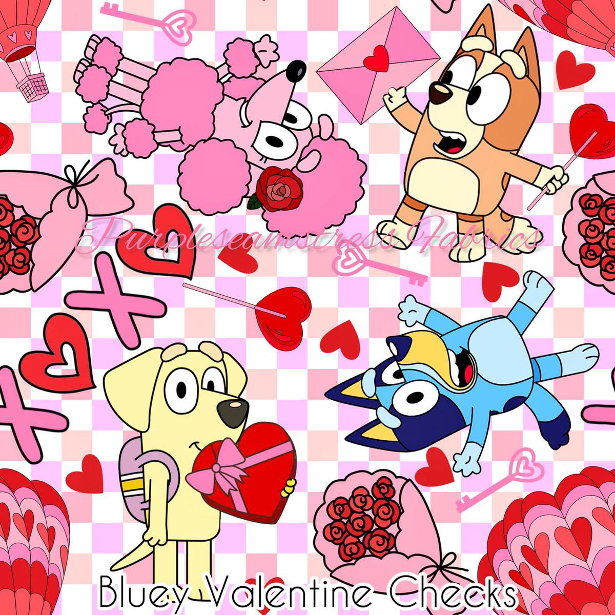 Bluey Valentine Checks  Fabric