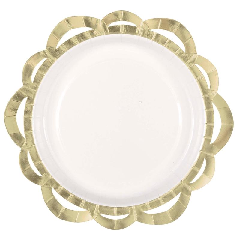Elegant Valentine Large White Flower Shaped Lunch Paper Plates, 9 Inches, 8 Count