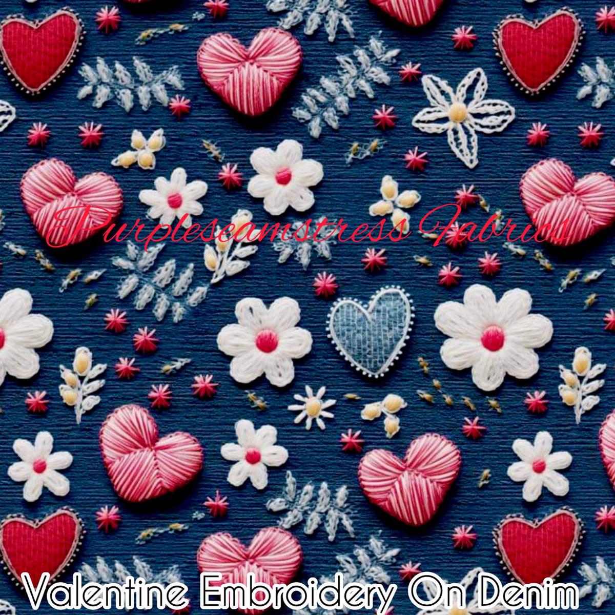 Valentine Embroidery on Denim  Fabric