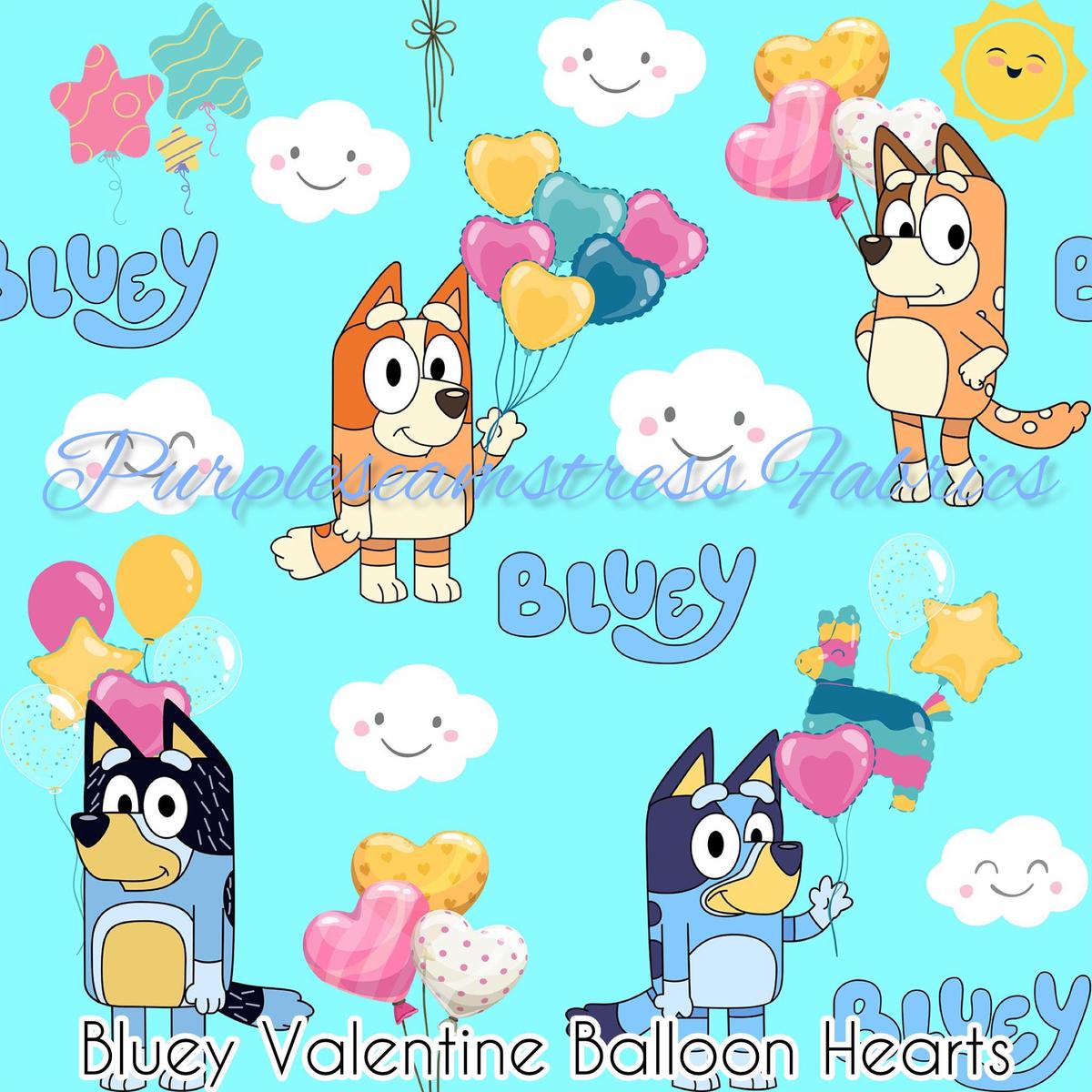 Valentines Balloon Hearts Bluey  Fabric