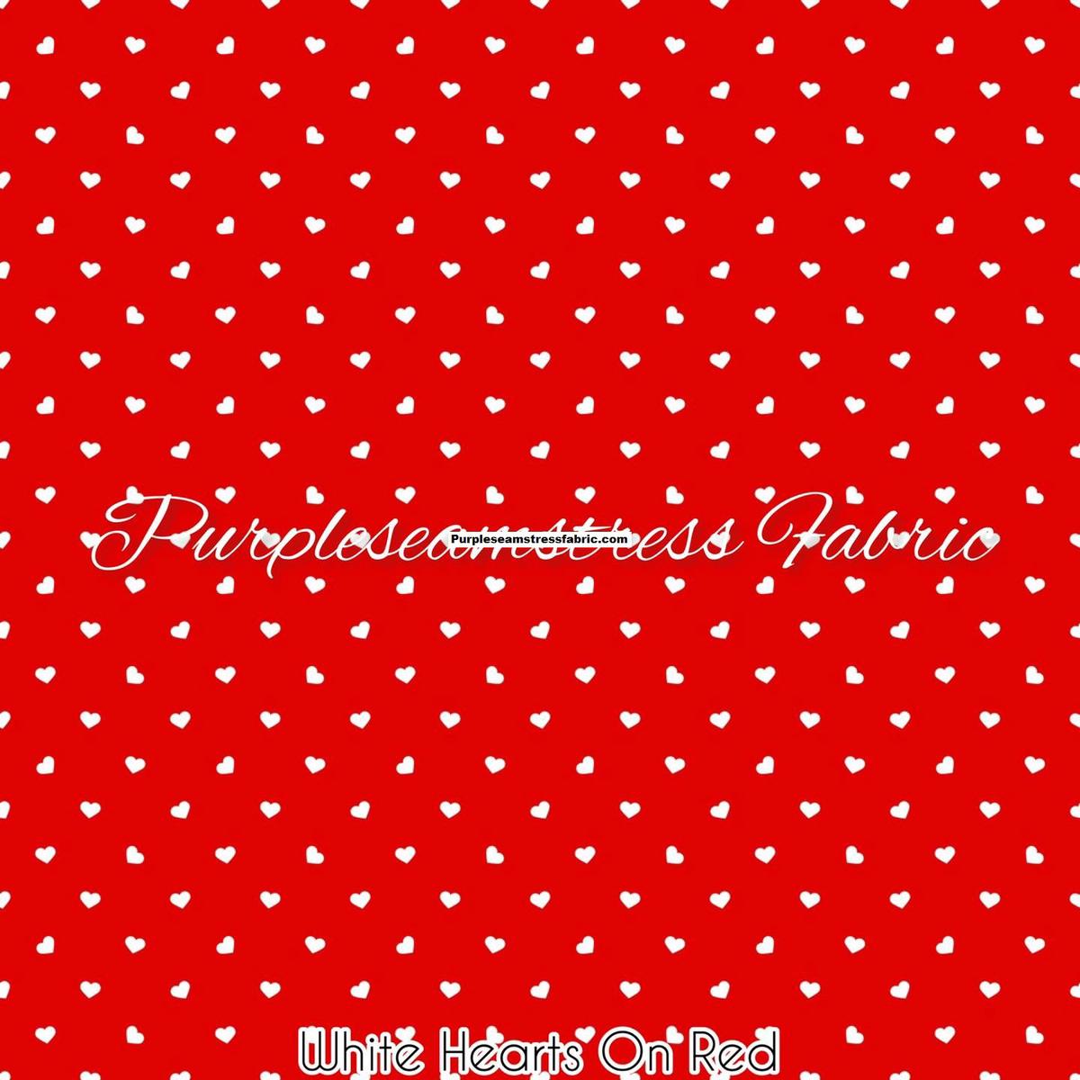 White Hearts on Red  Fabric