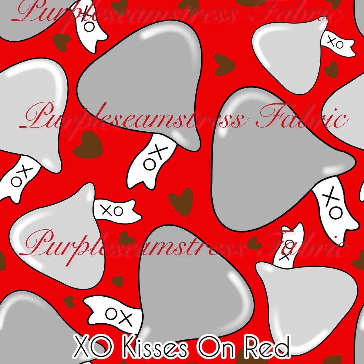 XO Kisses on Red  Fabric