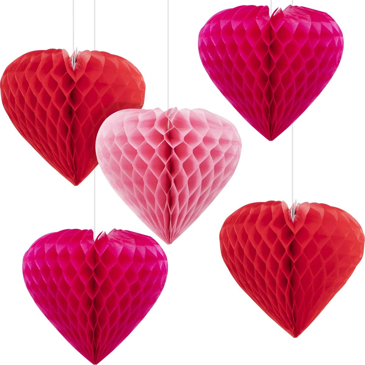 60/Case Bulk Valentine Hearts Hanging Cutouts w/ Honeycomb