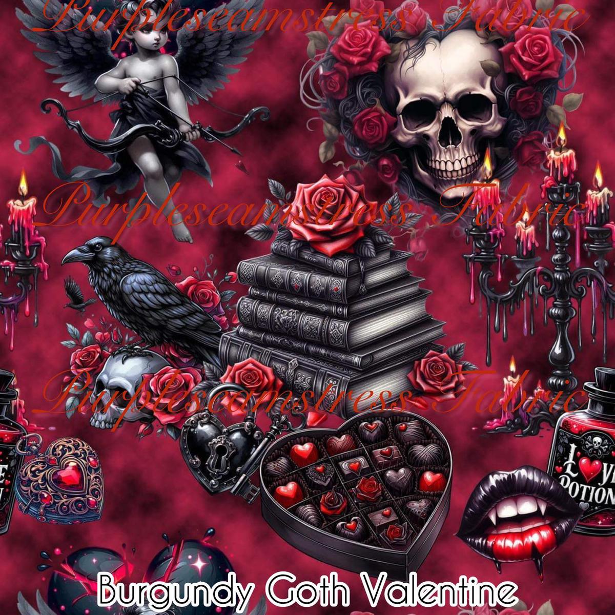 Burgundy Goth Valentine  Fabric