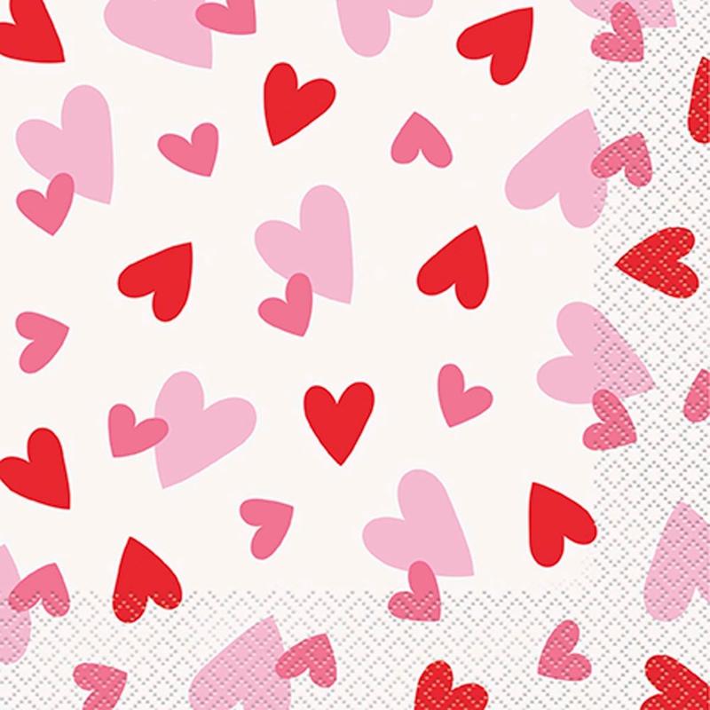 Fluttering Hearts Large Lunch Napkins, 16 Count