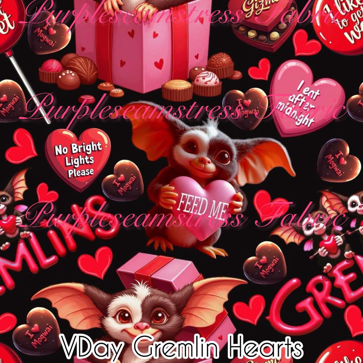 Vday Gremlin Hearts  Fabric