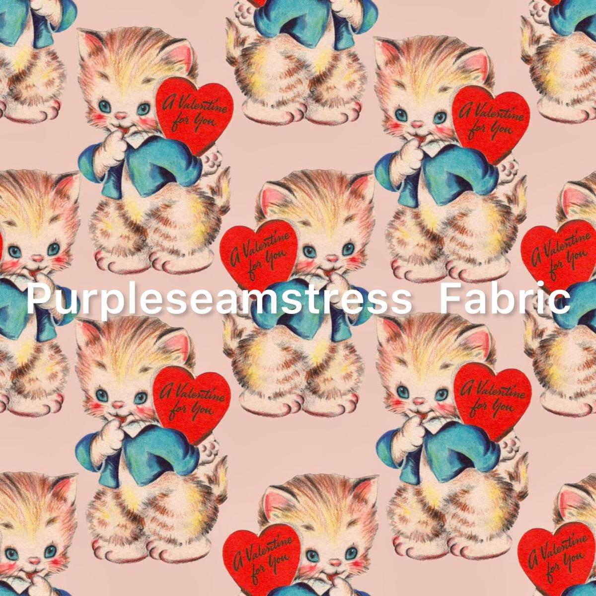 Vintage Valentine Cats  Fabric