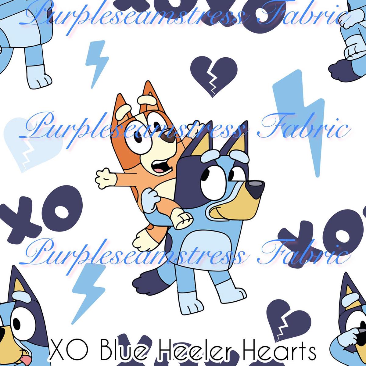XO Blue Heeler Hearts  Fabric