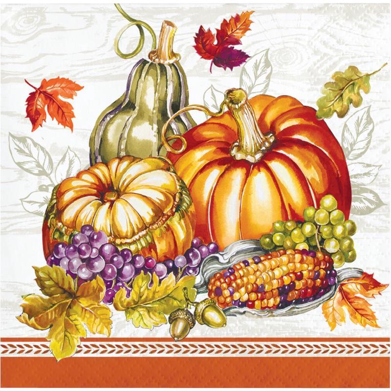 192/Case Bulk Thanksgiving Cornucopia Beverage Napkins