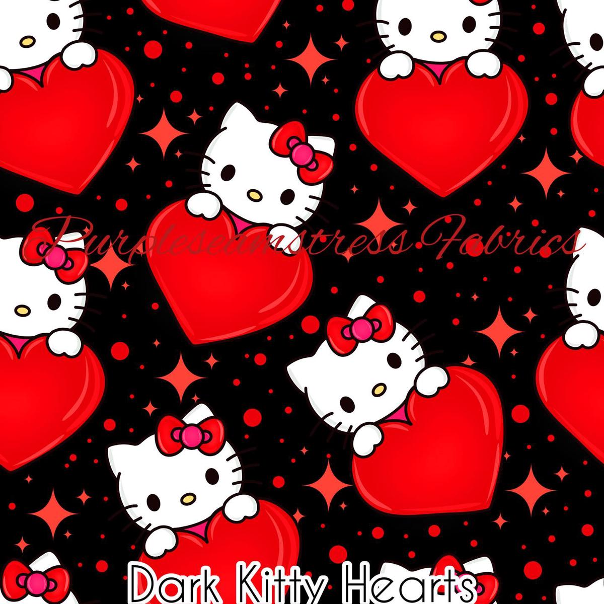 Dark Kitty Hearts  Fabric