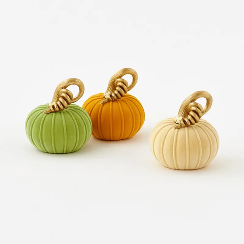 Flocked Gold Stem Pumpkin - 3 Style Options